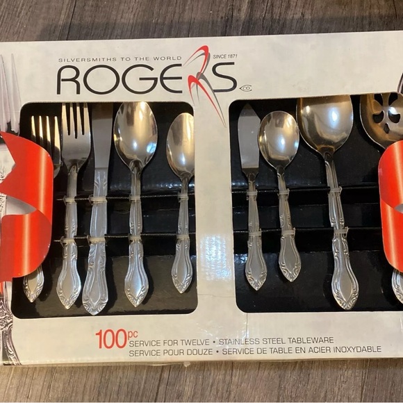 Rogers 100 Piece Service For 12 Stainless Steel “Anna “Tableware New In Box - Picture 2 of 3